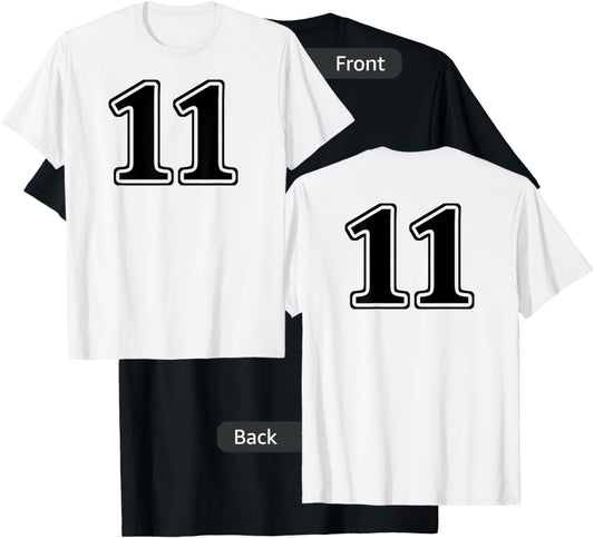 White 11 Number Eleven Team Birthday Sport Uniform T-Shirt - T-Shirt | Black