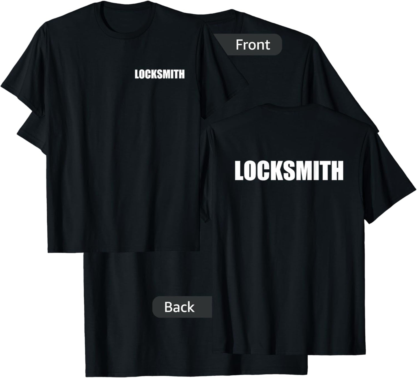 Locksmith Logo Style Front & Back Print Employees Official T-Shirt - T-Shirt | Black