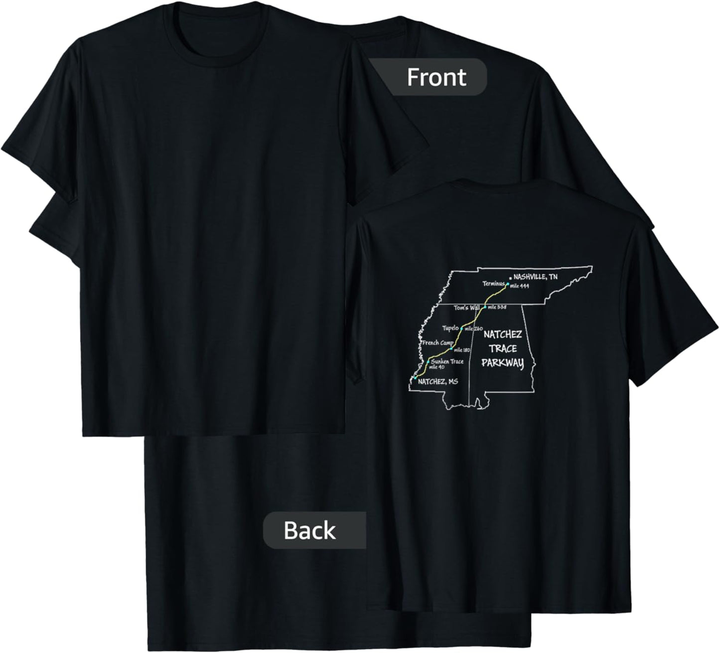 Route Map of the Natchez Trace Parkway National Scenic Trail T-Shirt - T-Shirt | Black