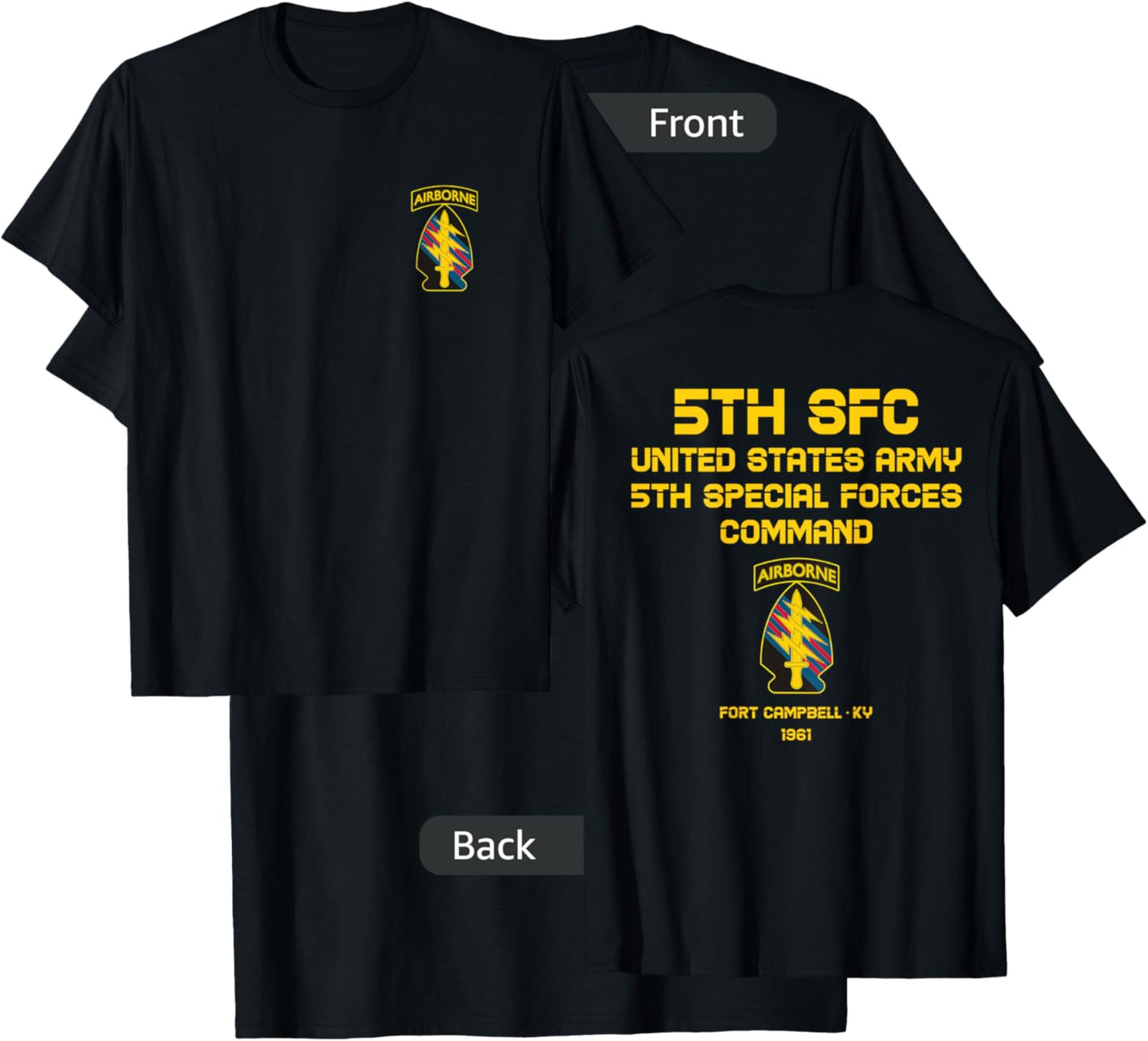US Army 5th Special Forces Command Airborne USA Paratrooper T-Shirt - T-Shirt | Black
