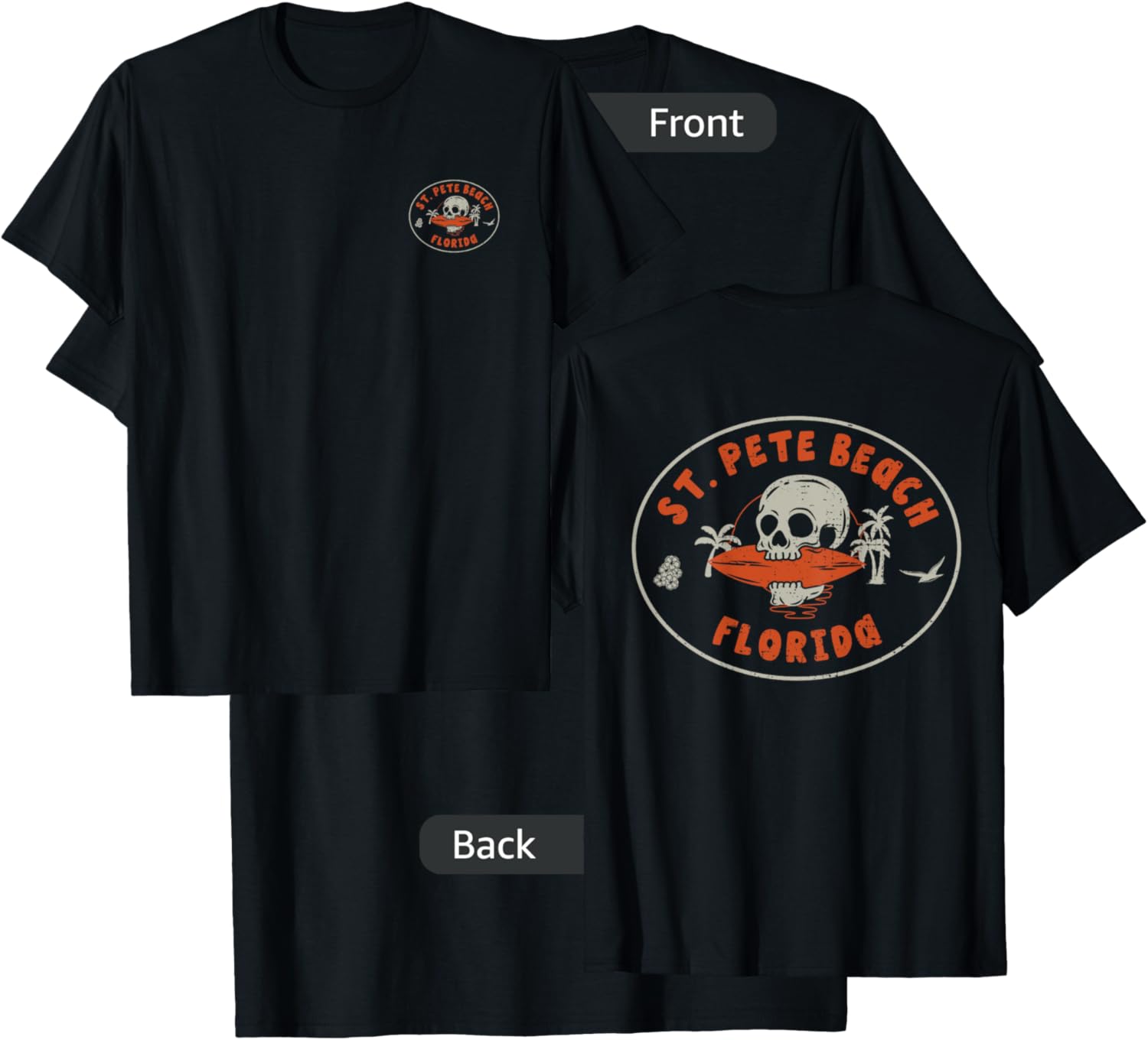 St. Pete Beach Florida FL Retro Surfer Beach Front & Back T-Shirt - T-Shirt | Black