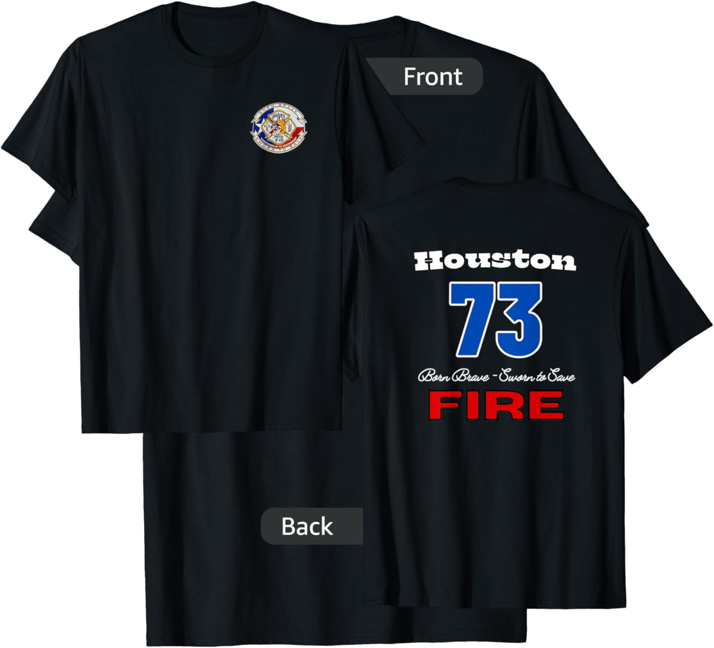Houston Fire Station 73 Bold Letters With Block Numbers T-Shirt - T-Shirt | Black