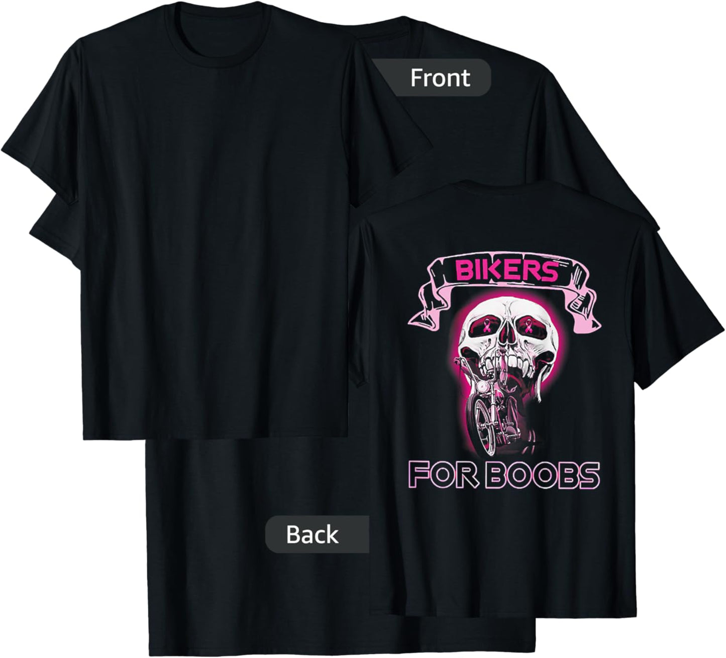 Bikers For B.o.o.b.s Breast Cancer Awareness Skull (on back) T-Shirt - T-Shirt | Black