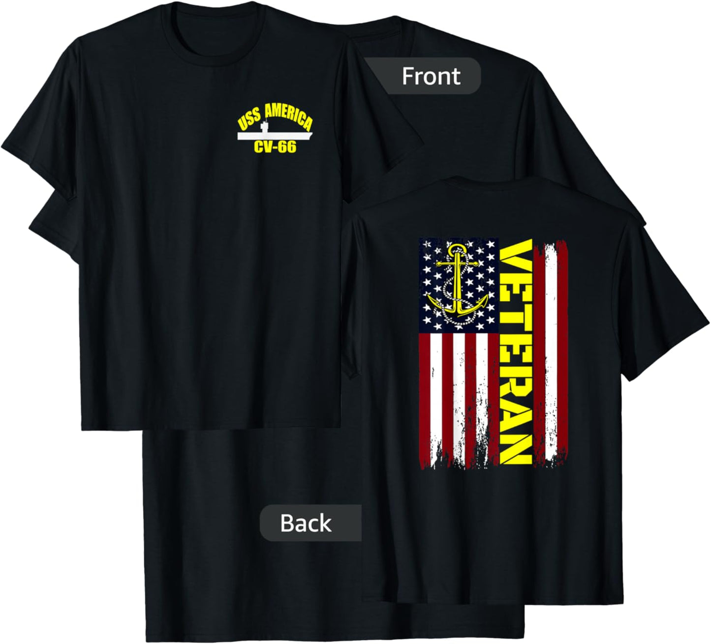USS America CV-66 Aircraft Carrier Veteran Day Front&Back T-Shirt - T-Shirt | Black
