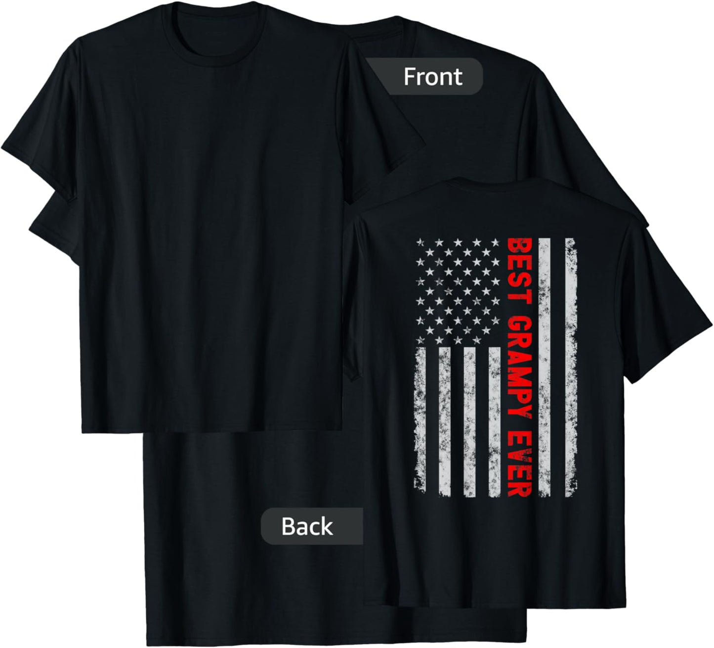 Best Grampy Ever Fathers Day Vintage Patriotic American Flag Women Men T-Shirt - T-Shirt | Black