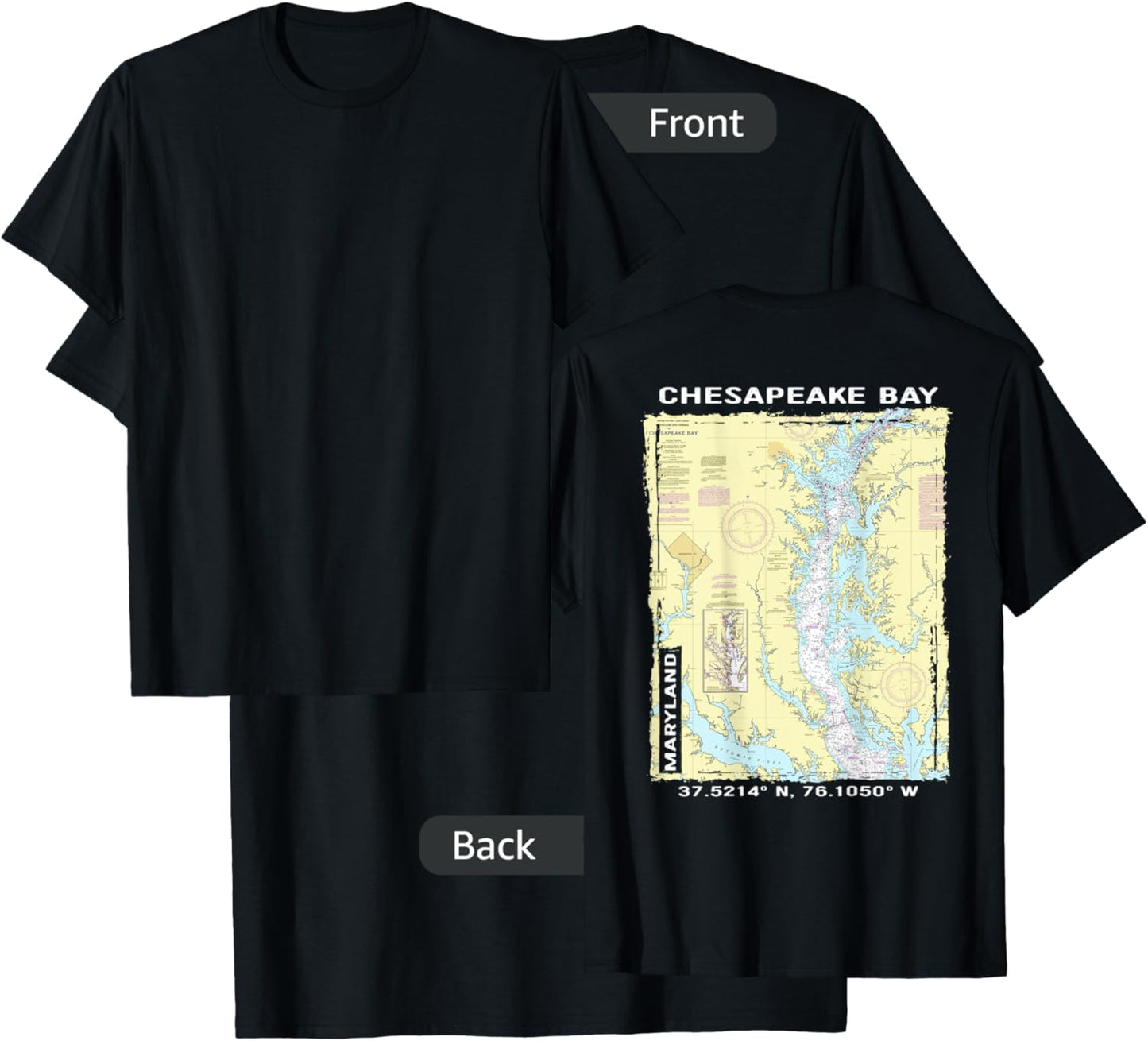 Classic Chesapeake Bay Nautical Chart T-Shirt - T-Shirt | Black