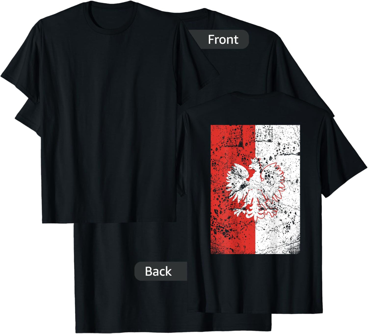 Poland Flag Vintage Big Polska Eagle Polish Pride Country T-Shirt - T-Shirt | Black