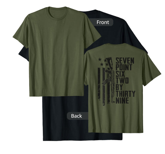 7.62x39 Seven Six Two X 39 AK47 7.62 Rifle - Camo (ON BACK) T-Shirt