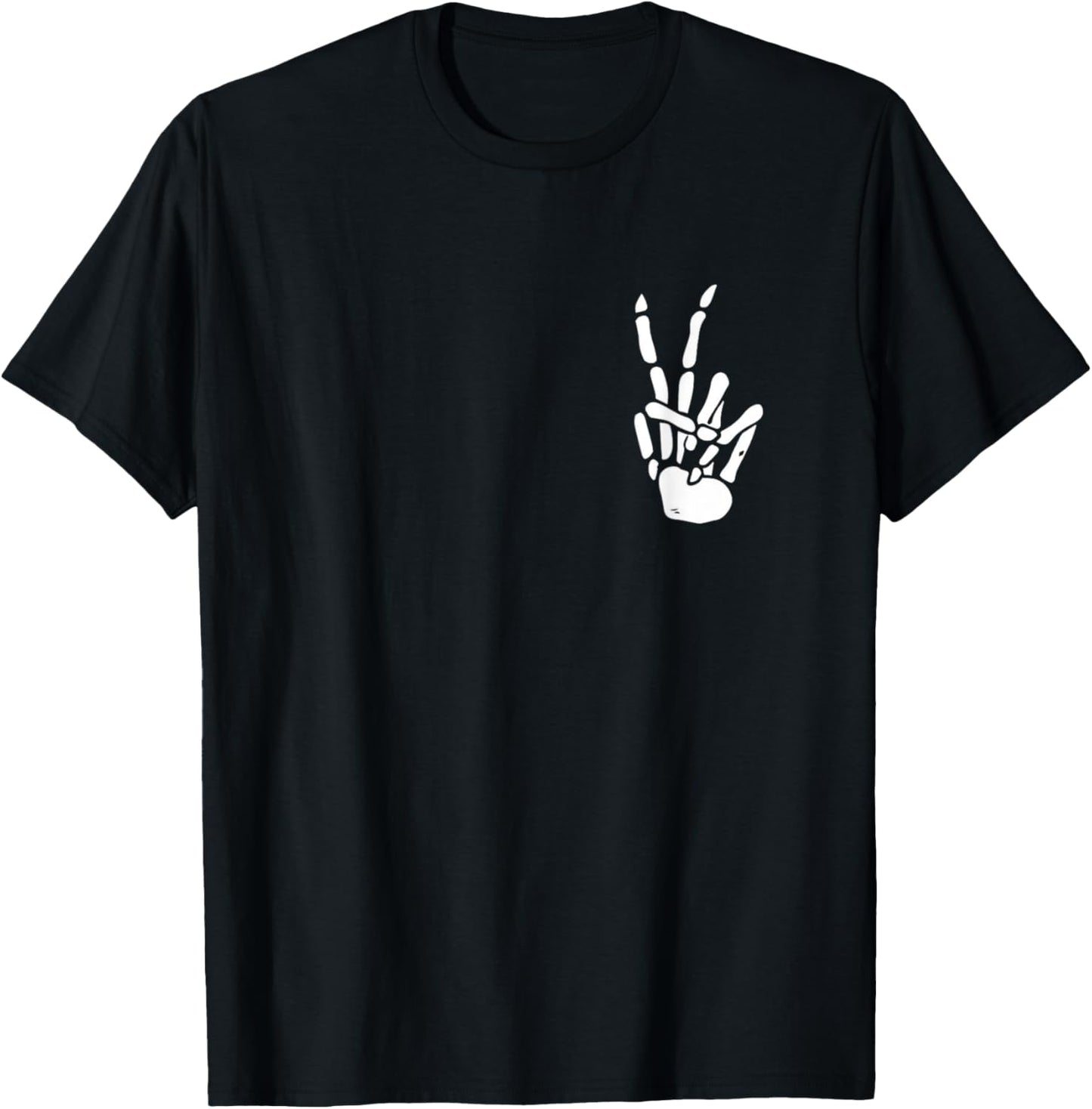 Skeleton Hand Peace Sign Pocket Skeleton Bones Peace Sign T-Shirt - T-Shirt | Black
