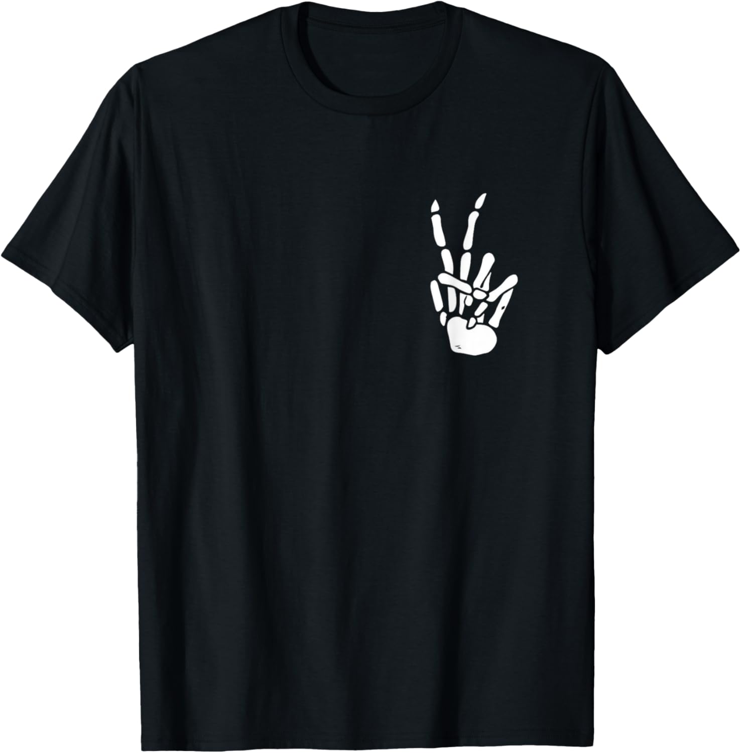 Skeleton Hand Peace Sign Pocket Skeleton Bones Peace Sign T-Shirt - T-Shirt | Black