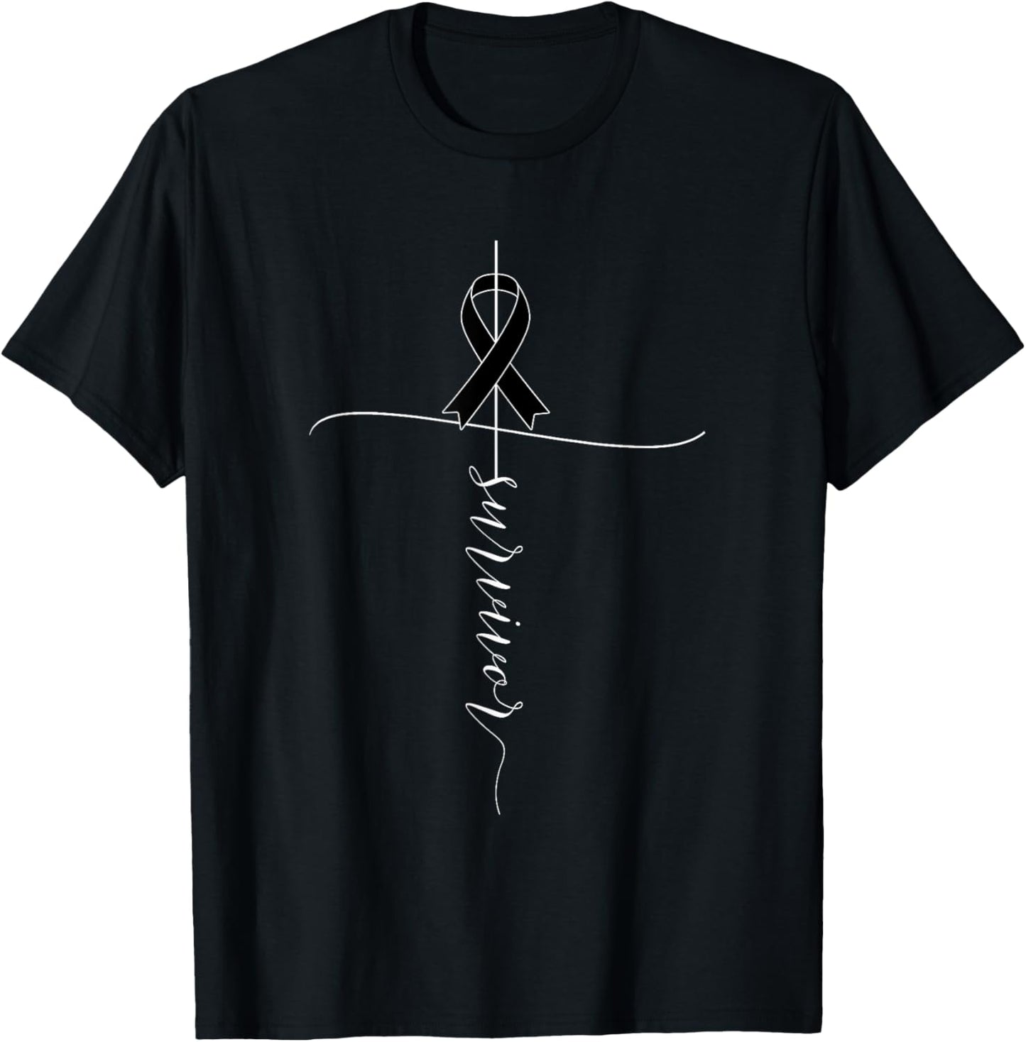 Skin Cancer Awareness Survivor Black Ribbon T-Shirt - T-Shirt | Black