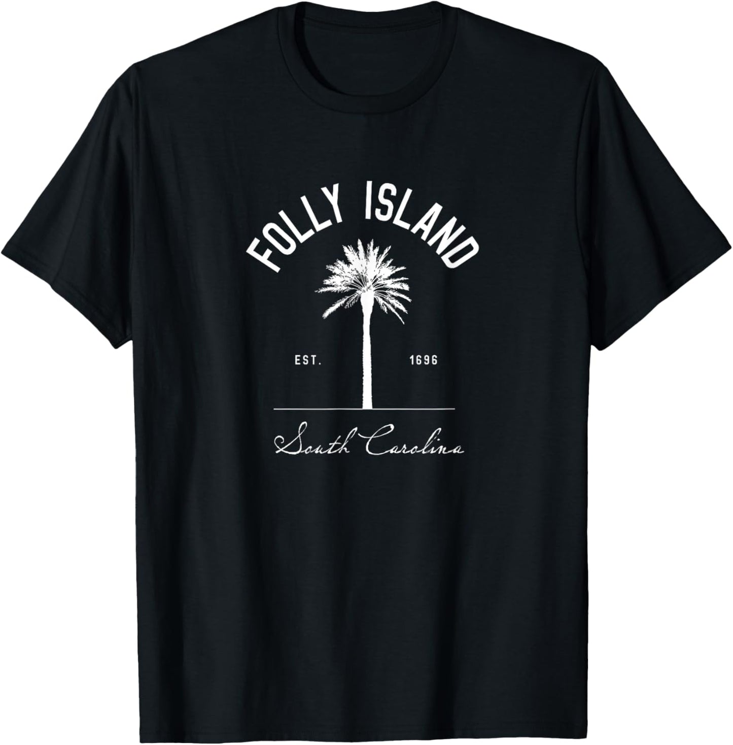 Folly Beach SC Park Palm Tree Folly Island Gift Men Women Girls Kids T-Shirt - T-Shirt | Black