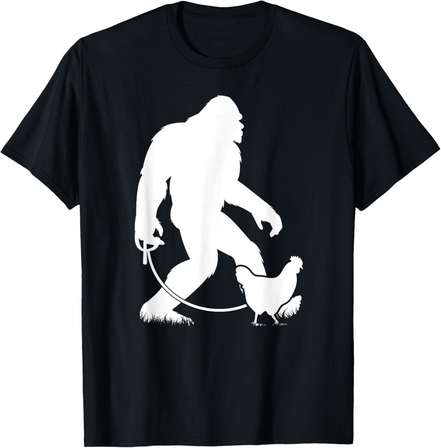 Bigfoot Walking Chicken Funny Sasquatch Chicken Silhouette T-Shirt - T-Shirt | Black
