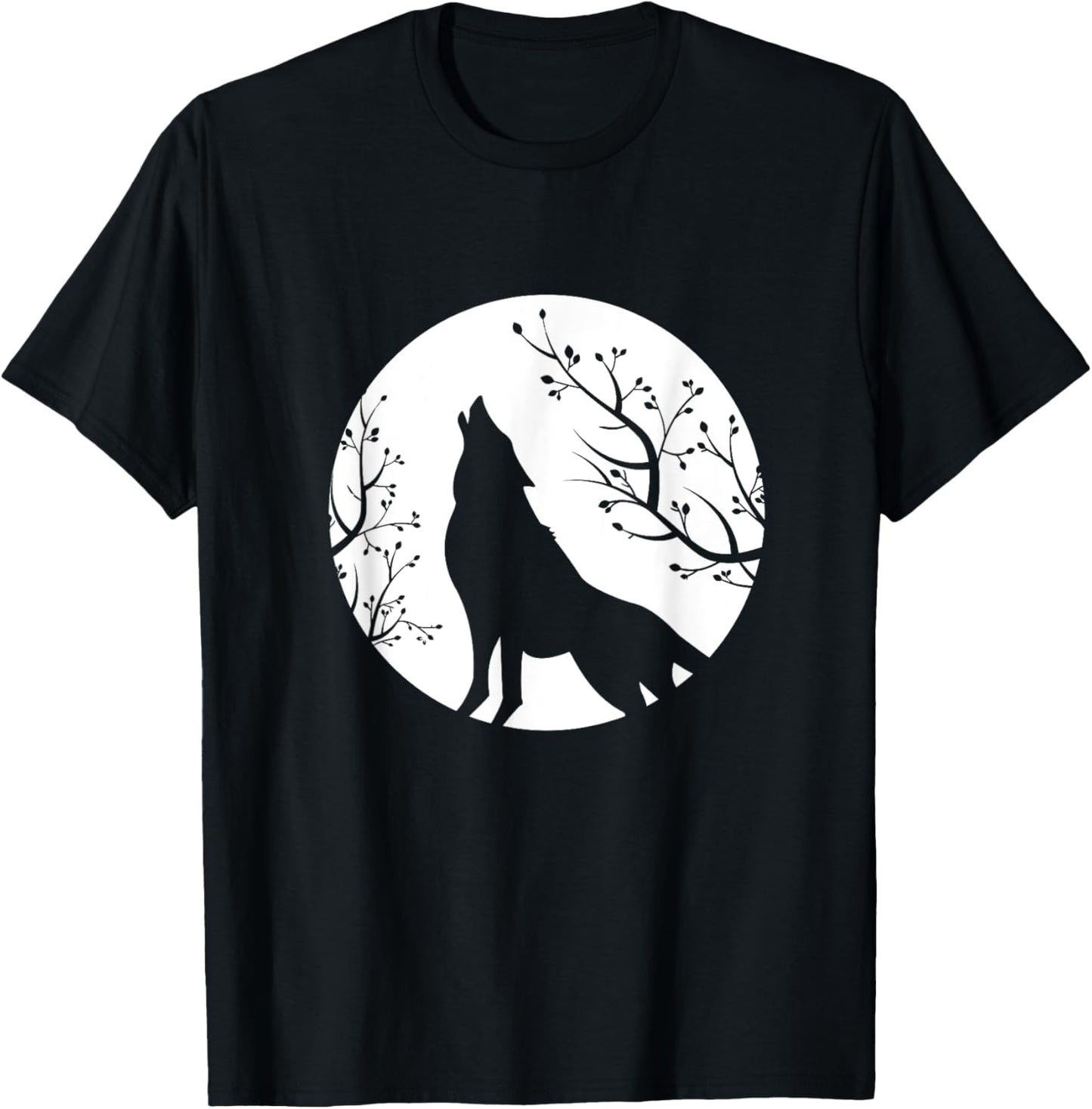 Wolf animal moon flowers animal motif wolf T-Shirt - T-Shirt | Black