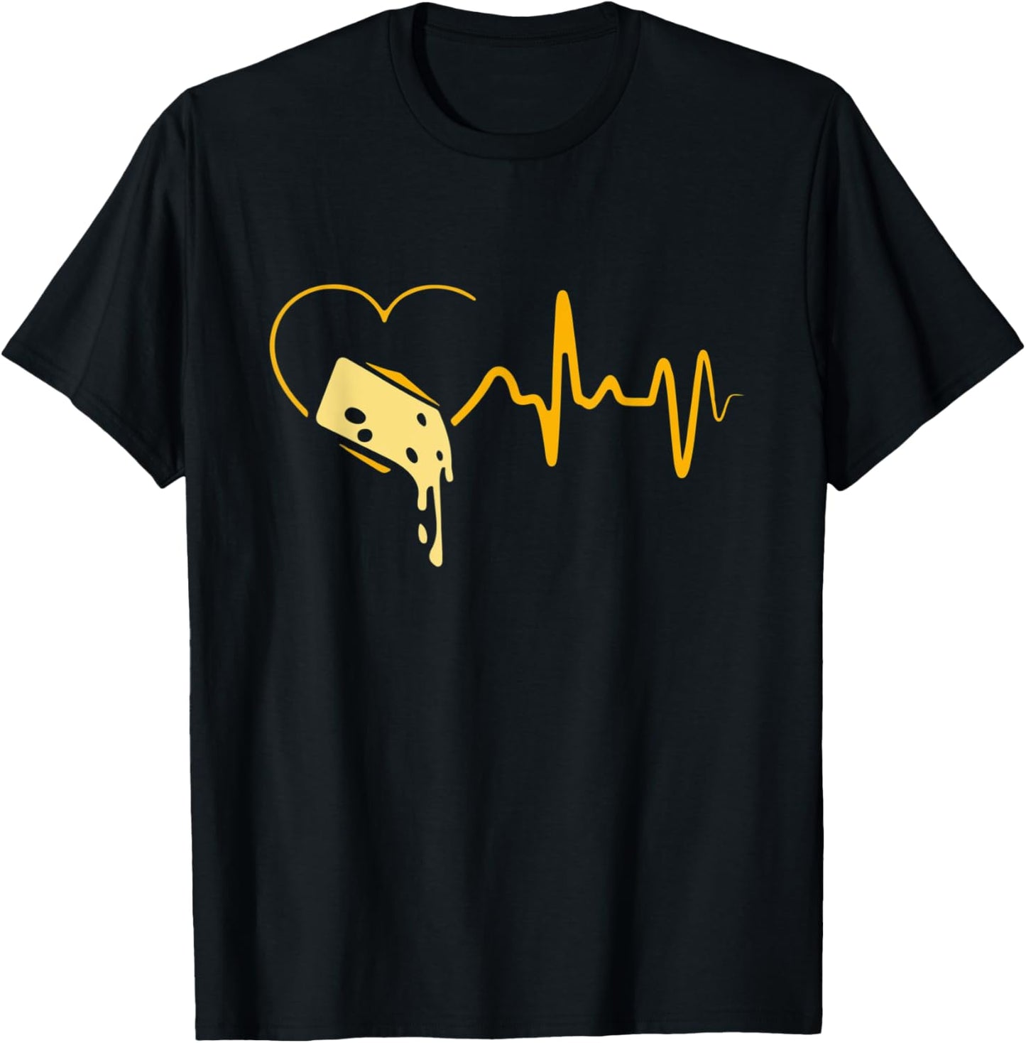 Funny Cheese Art Women Kids Cheese Lovers Heartbeat T-Shirt - T-Shirt | Black