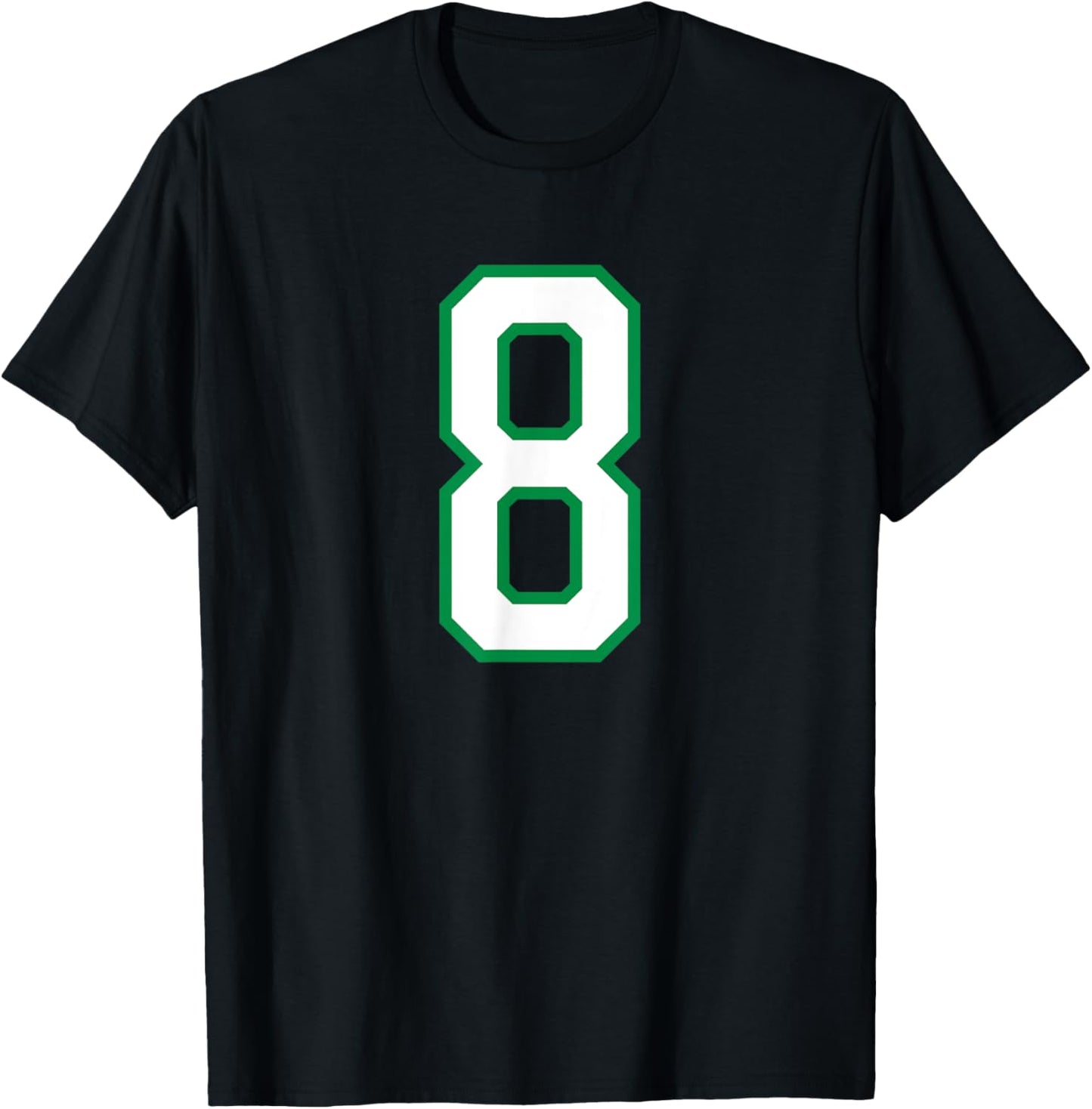 Number #8 White Green Varsity Number T-Shirt - T-Shirt | Black