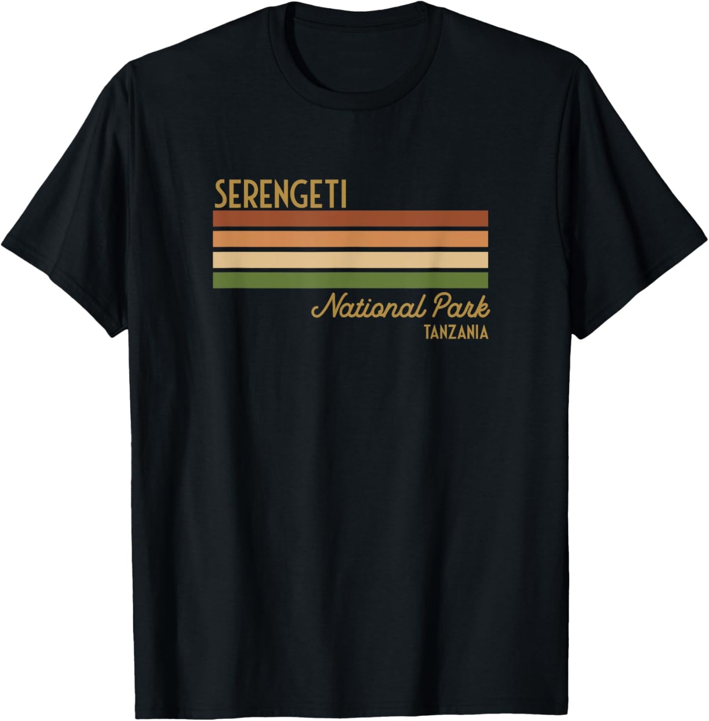 SERENGETI Africa National Parks Shirts & Souvenirs Men's Adults Short Sleeve Black Cotton 65% Polyester 35% Small Classic Fit Modern Casual National Vacation T-Shirt - T-Shirt | Black