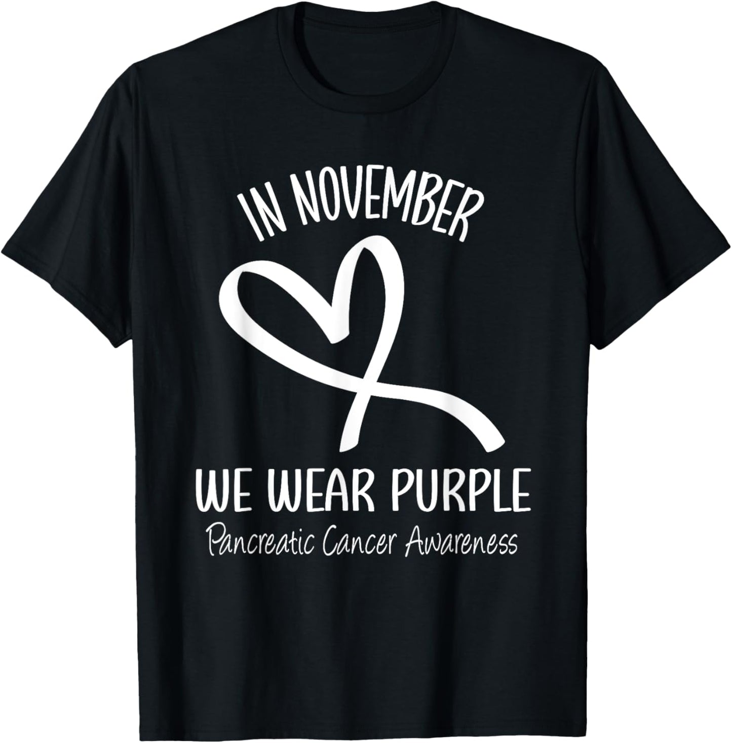Heart In November We Wear Purple Pancreatic Cancer Awareness T-Shirt - T-Shirt | Black