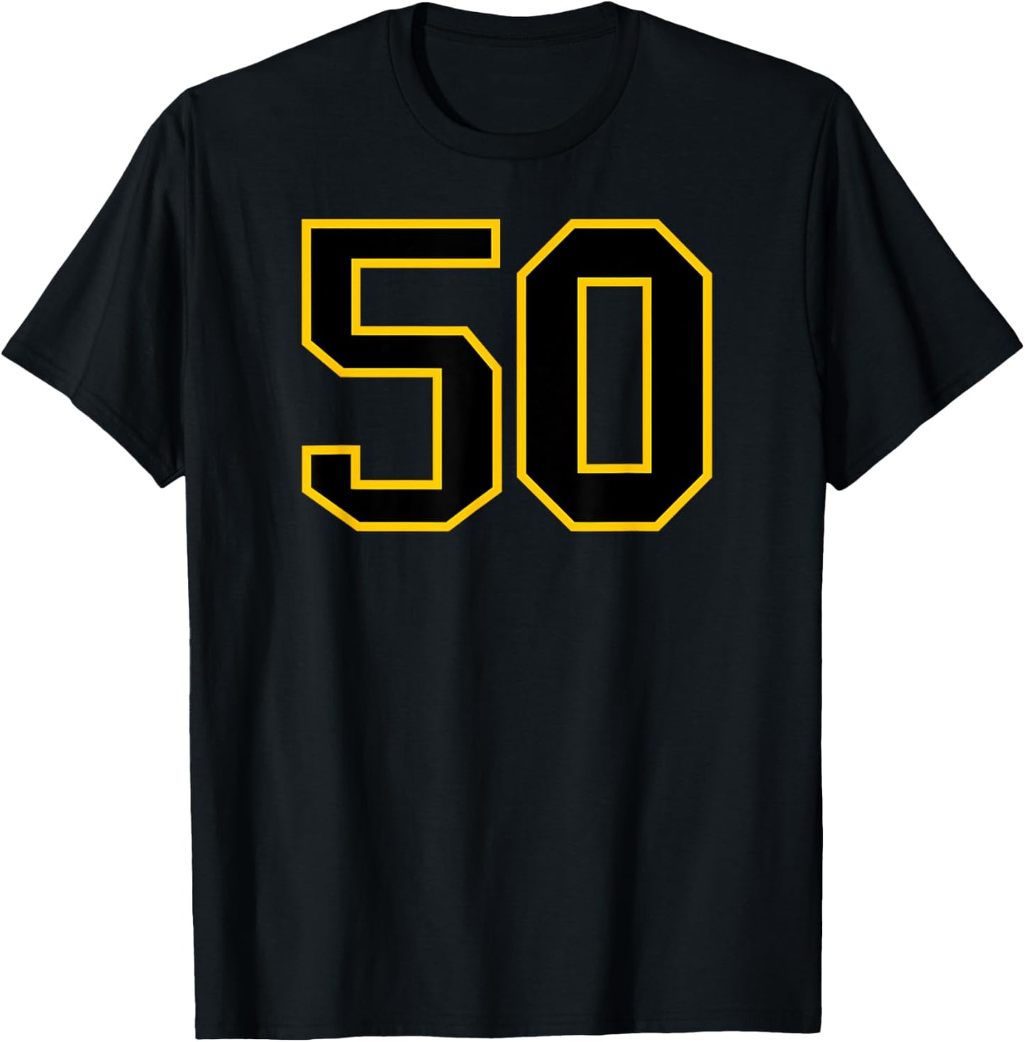 Number #50 Sport Yellow Black Varsity Number T-Shirt - T-Shirt | Black