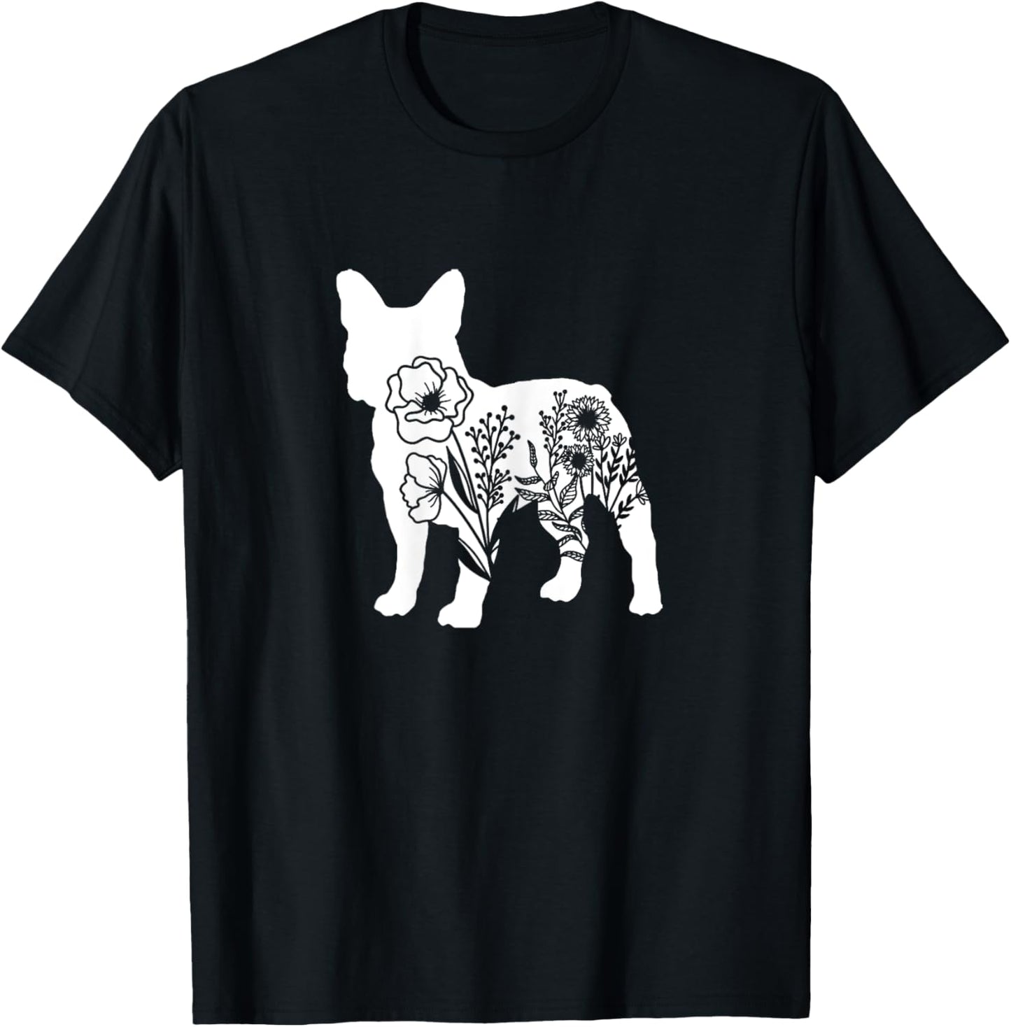 Floral French Bulldog Dog Mom Flowers for Human Cute T-Shirt - T-Shirt | Black