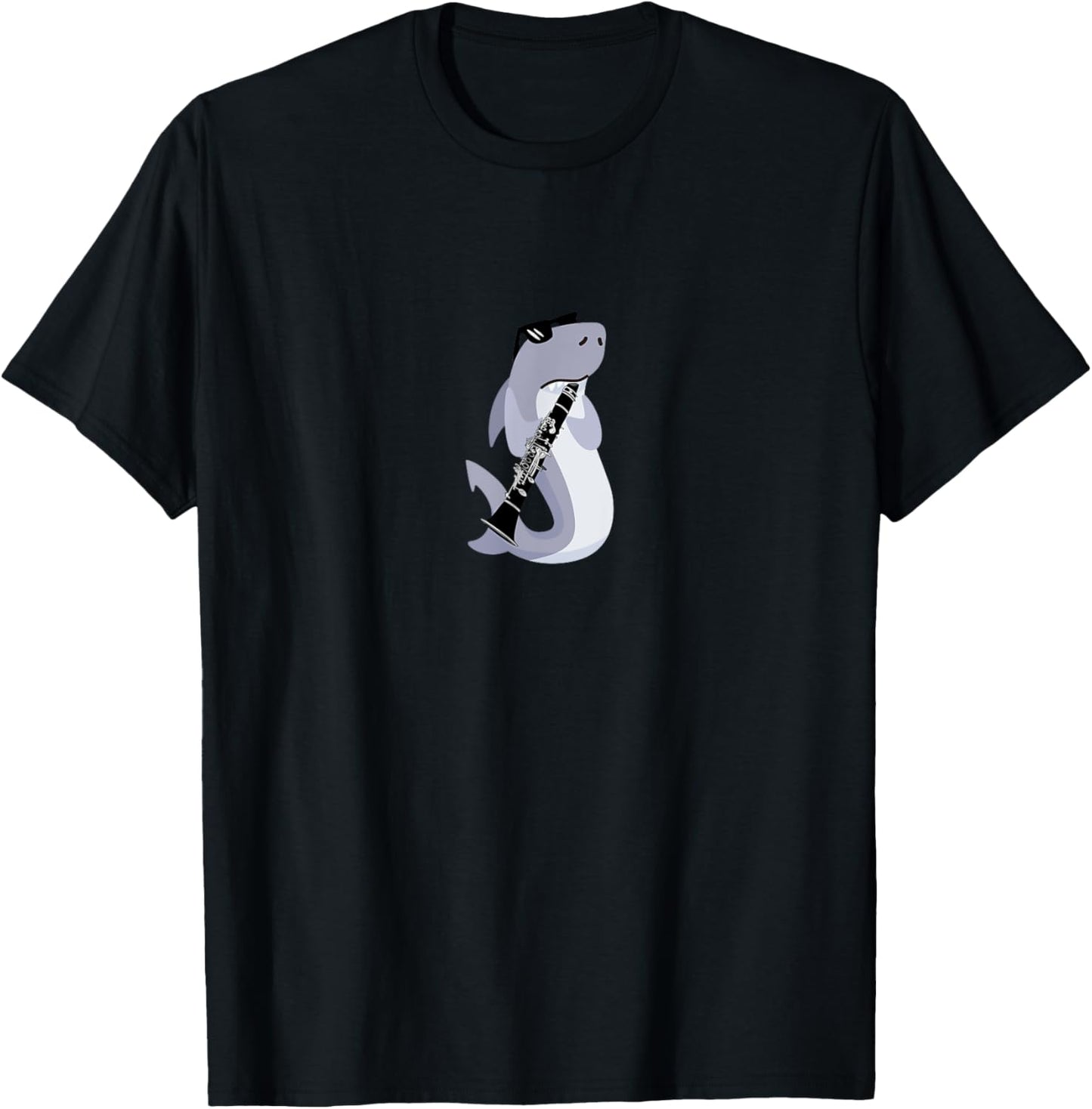 Funny Shark Wearing Sunglasses Playing Clarinet T-Shirt - T-Shirt | Black