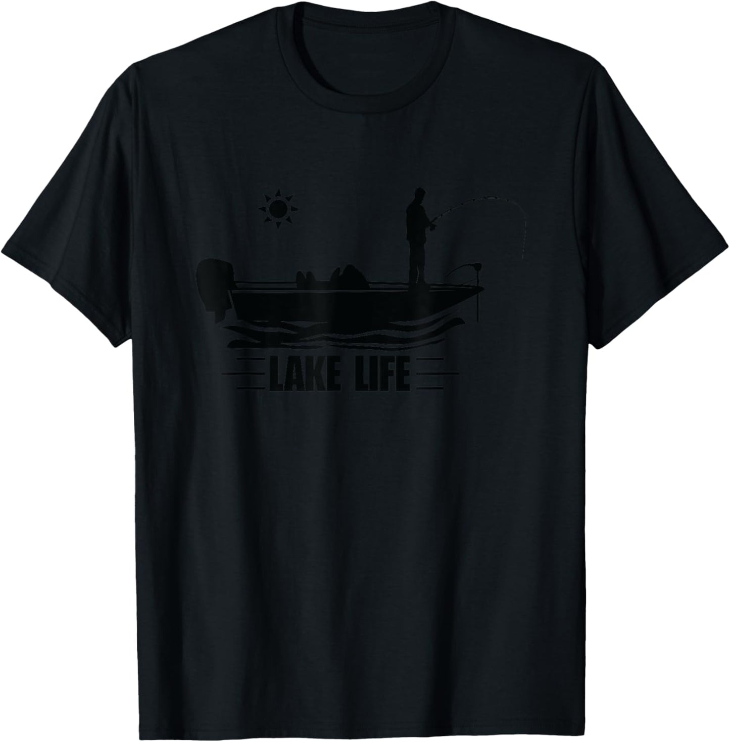 Lake Life Bass Fishing Bass Boat Boating Camping Campfire T-Shirt - T-Shirt | Black
