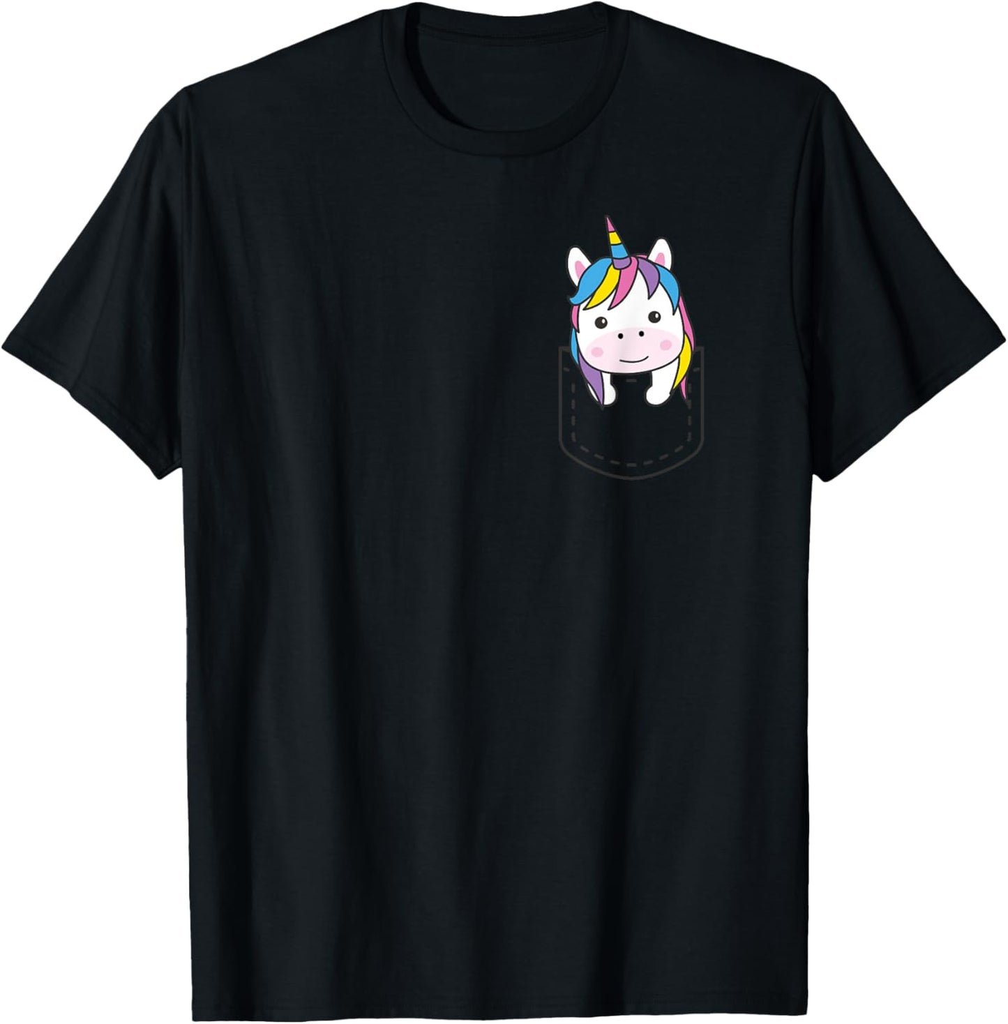 Unicorn In Pocket Funny Unicorn In Chest Pocket Unicorn T-Shirt - T-Shirt | Black