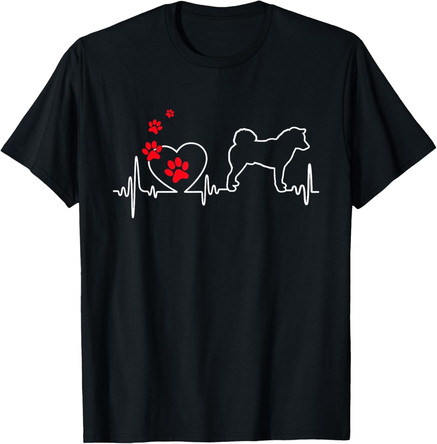 Valentines Day Love Heartbeat Shiba Inu Dog Puppy Lover T-Shirt - T-Shirt | Black