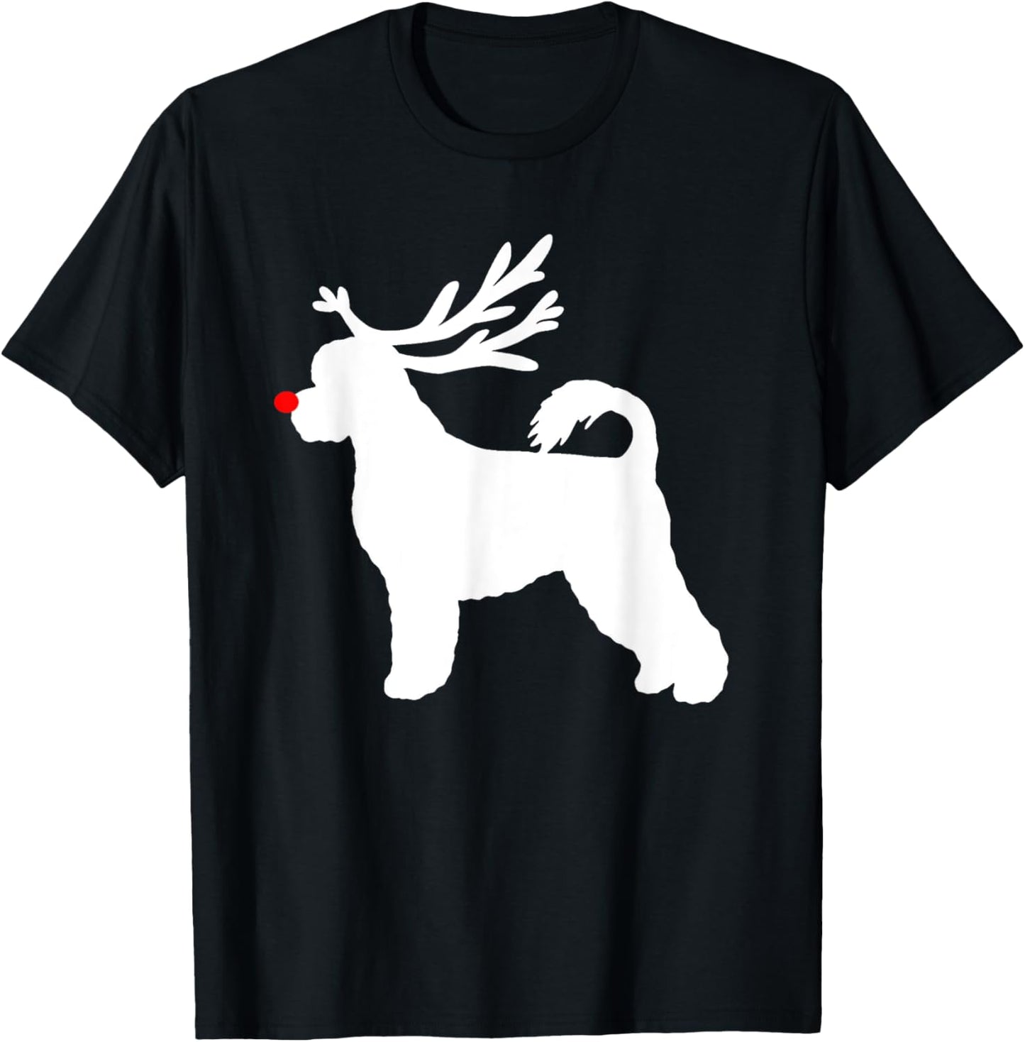 Funny Portuguese Water Dog Christmas Reindeer Antlers Xmas T-Shirt - T-Shirt | Black