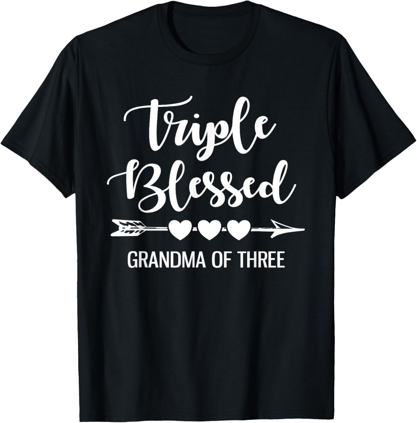 Triple Blessed Grandma Of Three Grandkids Grandmother T-Shirt - T-Shirt | Black