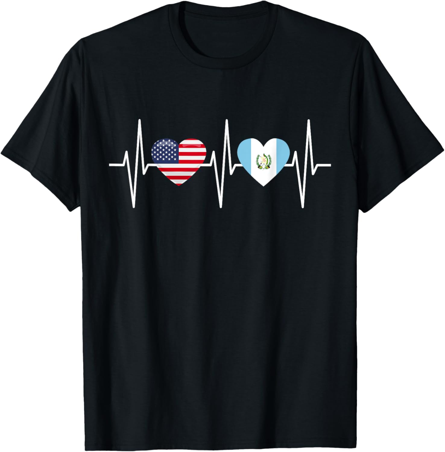 USA Guatemala Shirt Heartbeat America Guatemalan Flag Heart T-Shirt - T-Shirt | Black