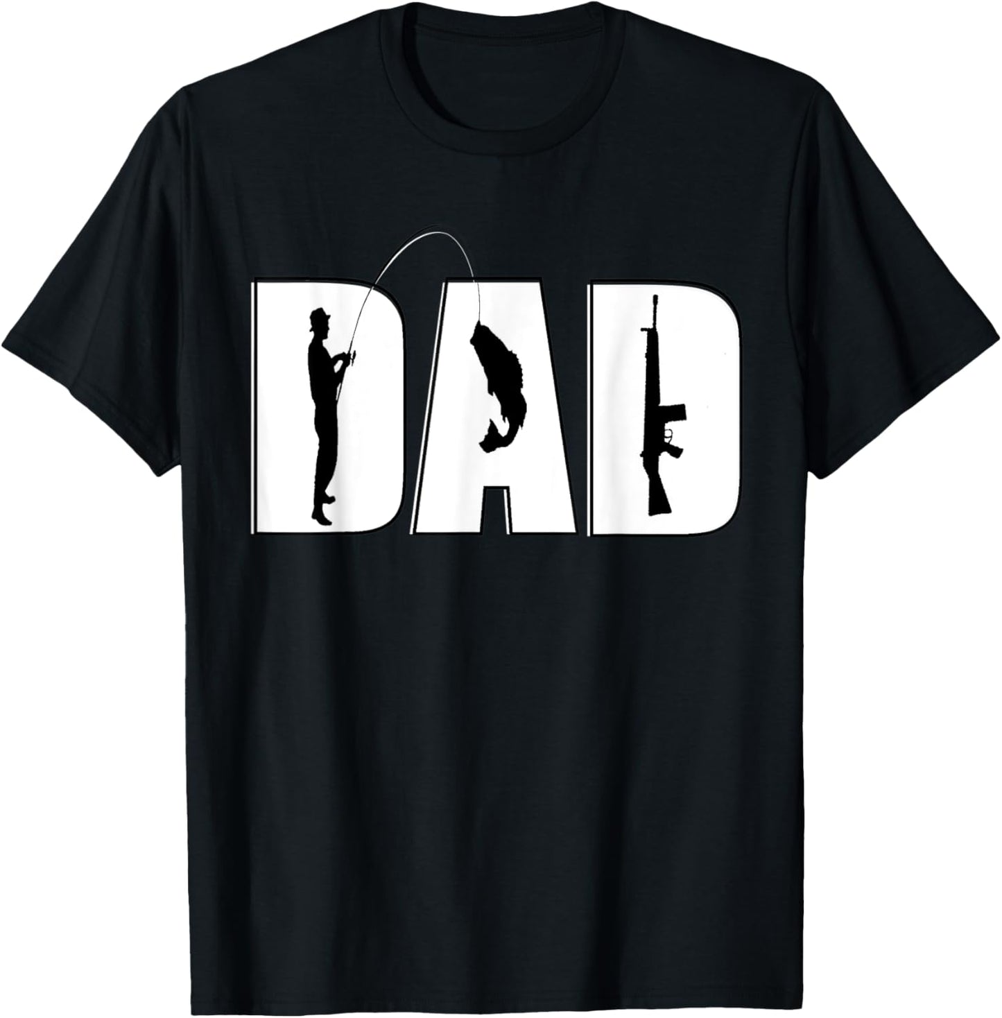 Vintage Dad Guns and Fishing Fathers Day Papa Uncle Retro T-Shirt - T-Shirt | Black