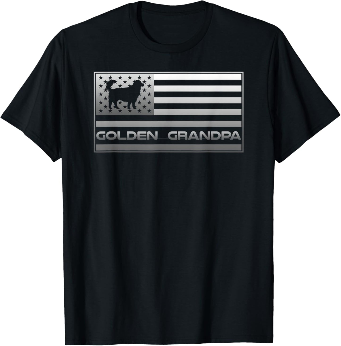 Vintage USA Flag Proud Golden Retriever Grandpa Silhouette T-Shirt - T-Shirt | Black
