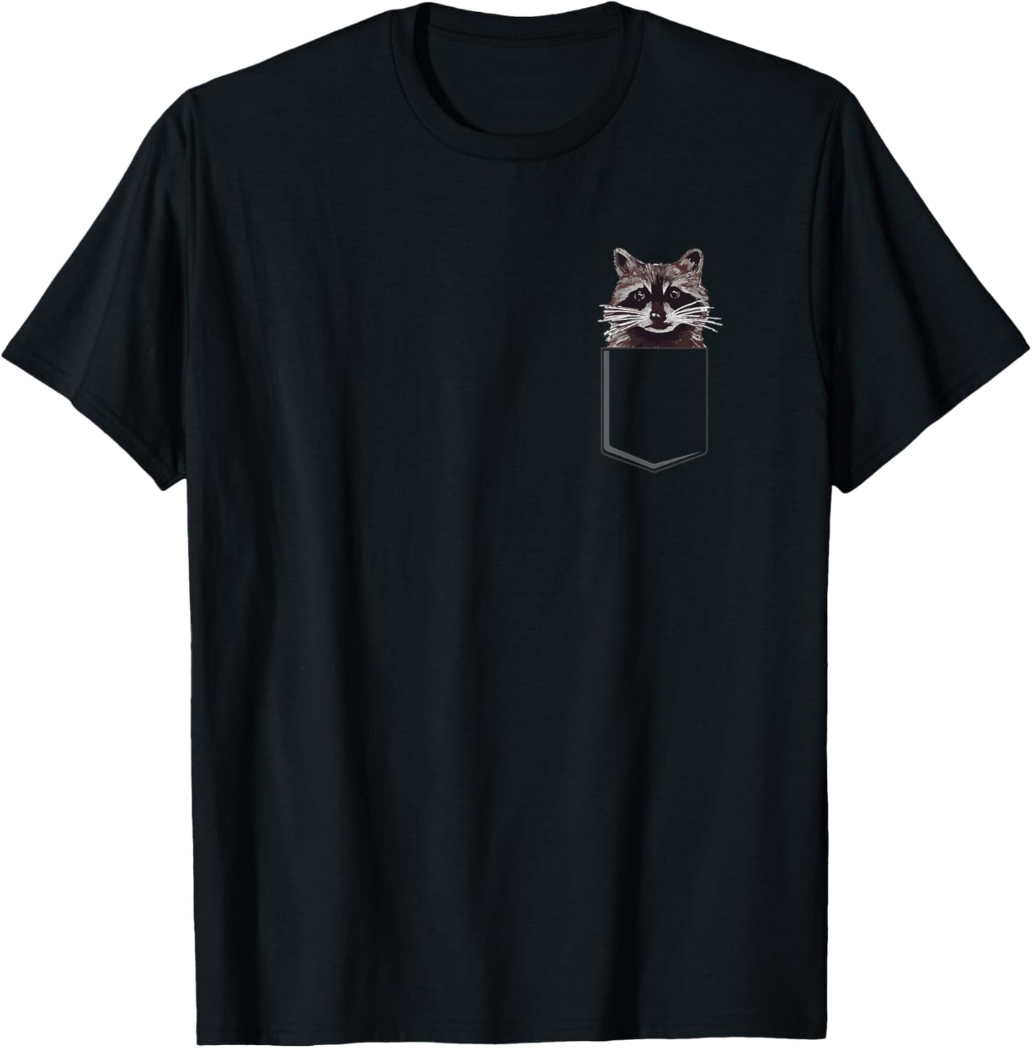Eating Trash Team Co. Raccoon Lover Trash Panda - Black, , Short Sleeve, Animal Print, Cartoon, Patch Pocket, All Seasons T-Shirt - T-Shirt | Black