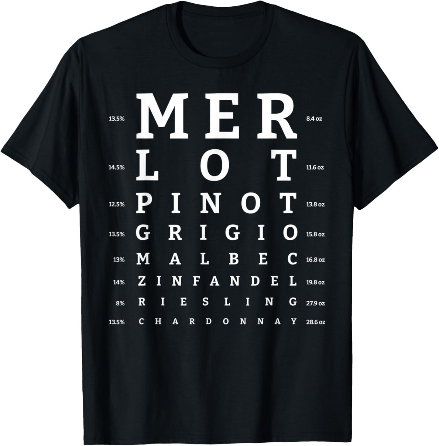 Funny Ophthalmology Eye Chart Vision Test Wine Lovers Drink T-Shirt - T-Shirt | Black
