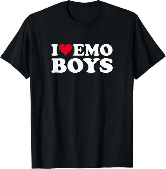 Red Heart Design I Love Emo Boys T-Shirt - T-Shirt | Black