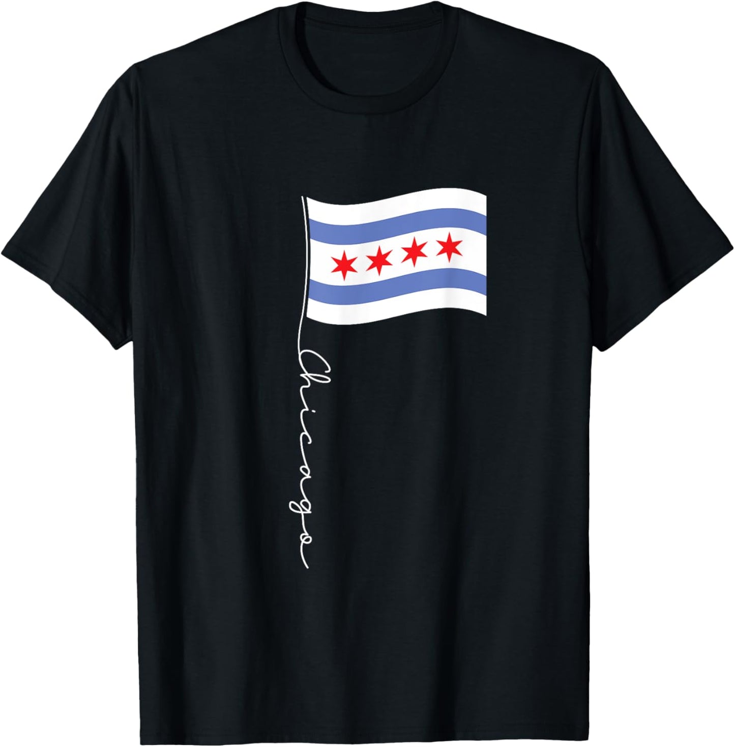 Family Heritage Gifts Chicago Signature Flag Pole - Elegant Chicagoan Flag T-Shirt - T-Shirt | Black