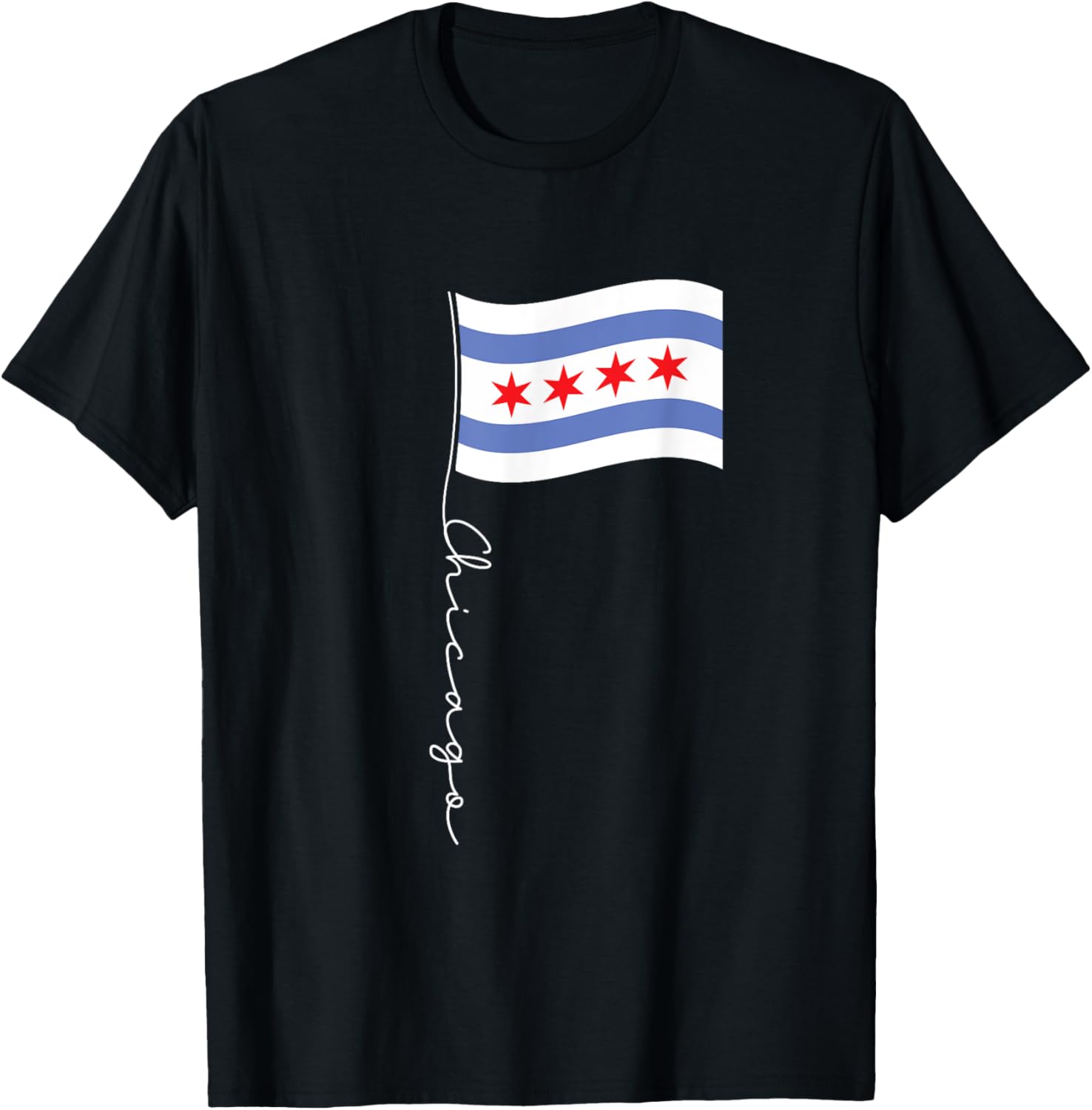 Family Heritage Gifts Chicago Signature Flag Pole - Elegant Chicagoan Flag T-Shirt - T-Shirt | Black