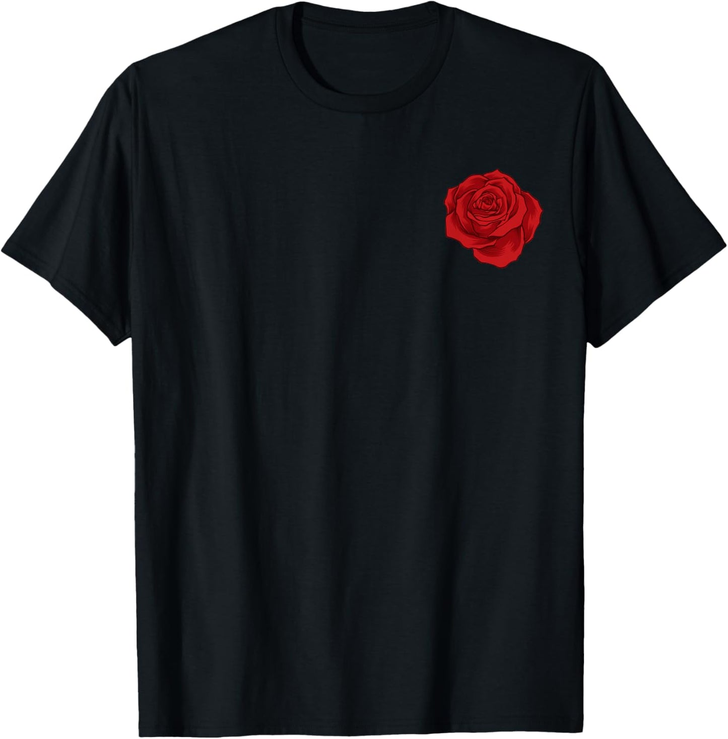 Single Red Rose Pocket Flower Romantic Love Pocket T-Shirt - T-Shirt | Black