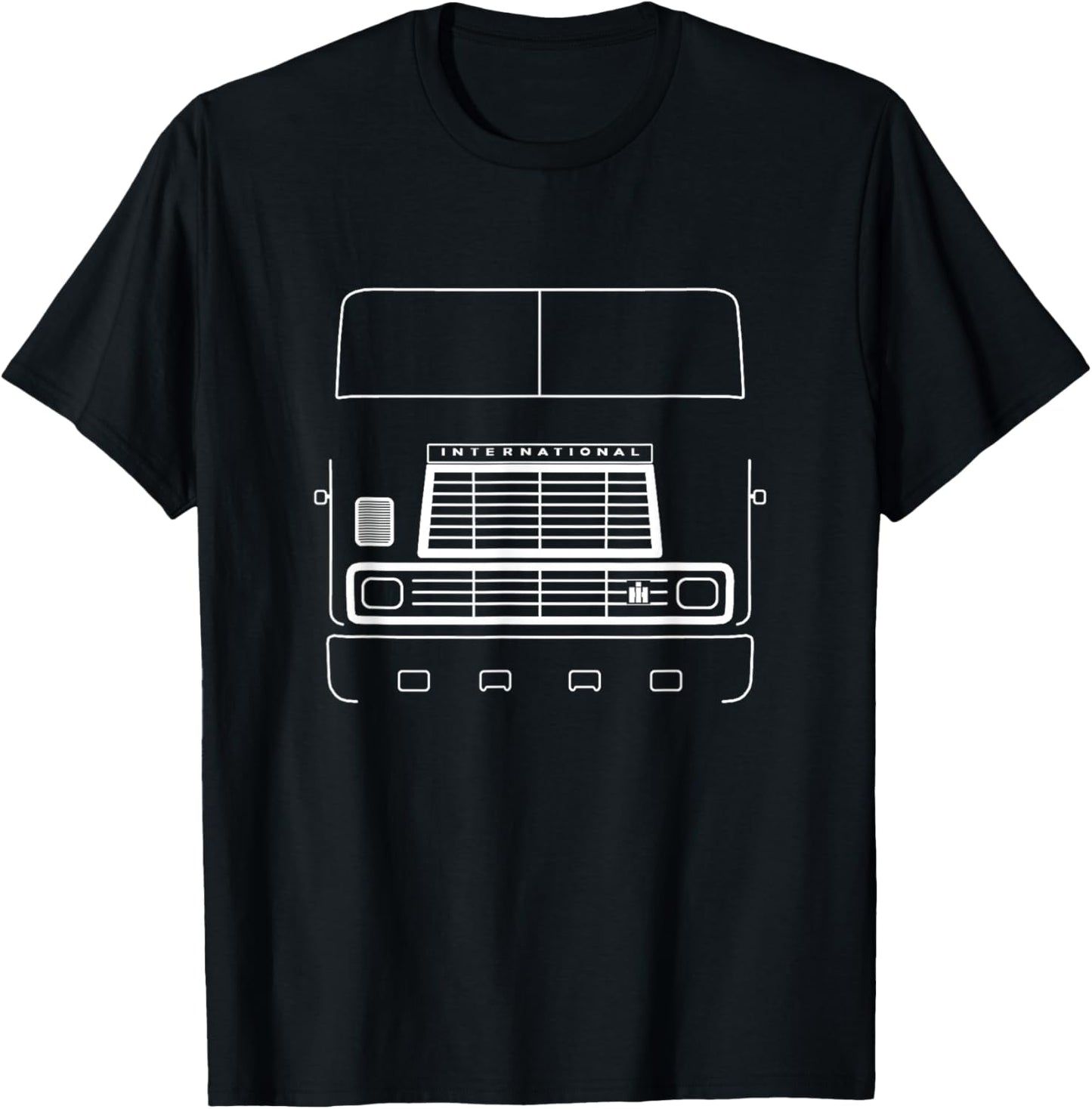 International Harvester vintage big rig truck white outline T-Shirt - T-Shirt | Black