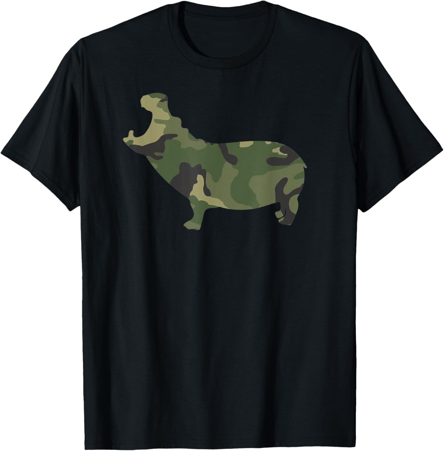 Camo Hippo Funny Camouflage Pattern Army Colors Safari T-Shirt - T-Shirt | Black