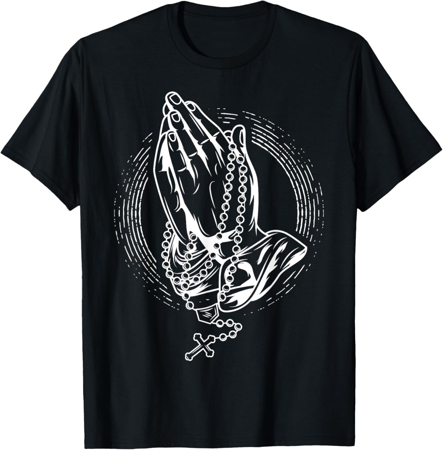 Praying hands with rose and rosary T-Shirt - T-Shirt | Black