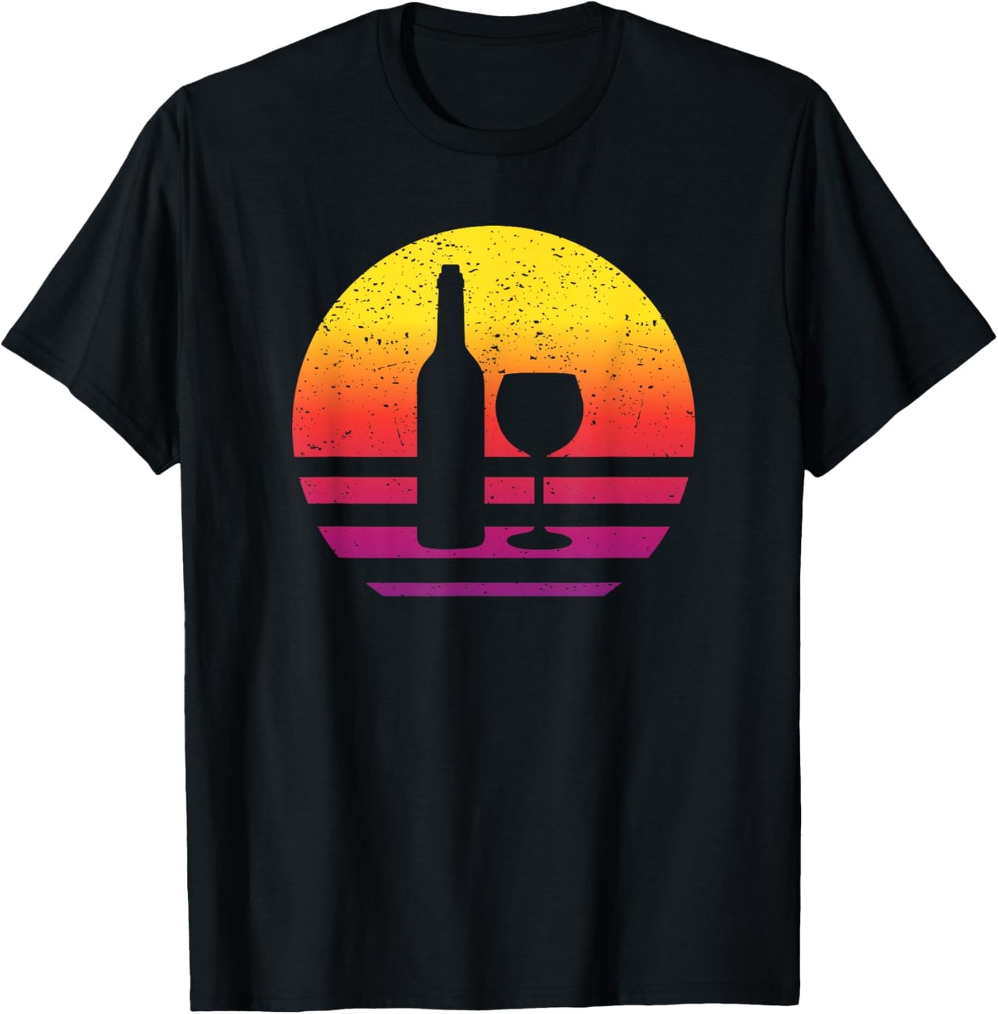 Wine Bottle Glass Line Art Retro Style Vintage T-Shirt - T-Shirt | Black