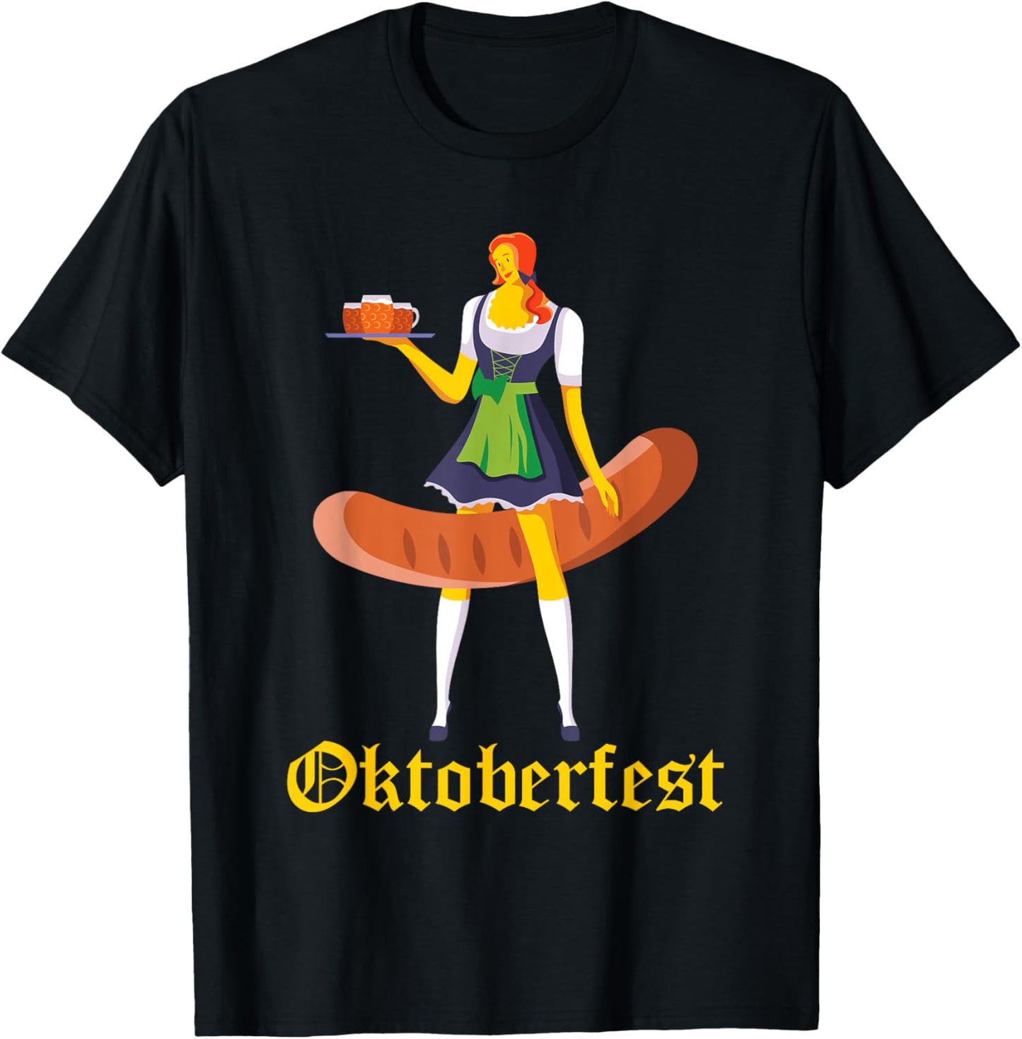 Barmaid Oktoberfest Funny German Woman Dirndl Bratwurst T-Shirt - T-Shirt | Black