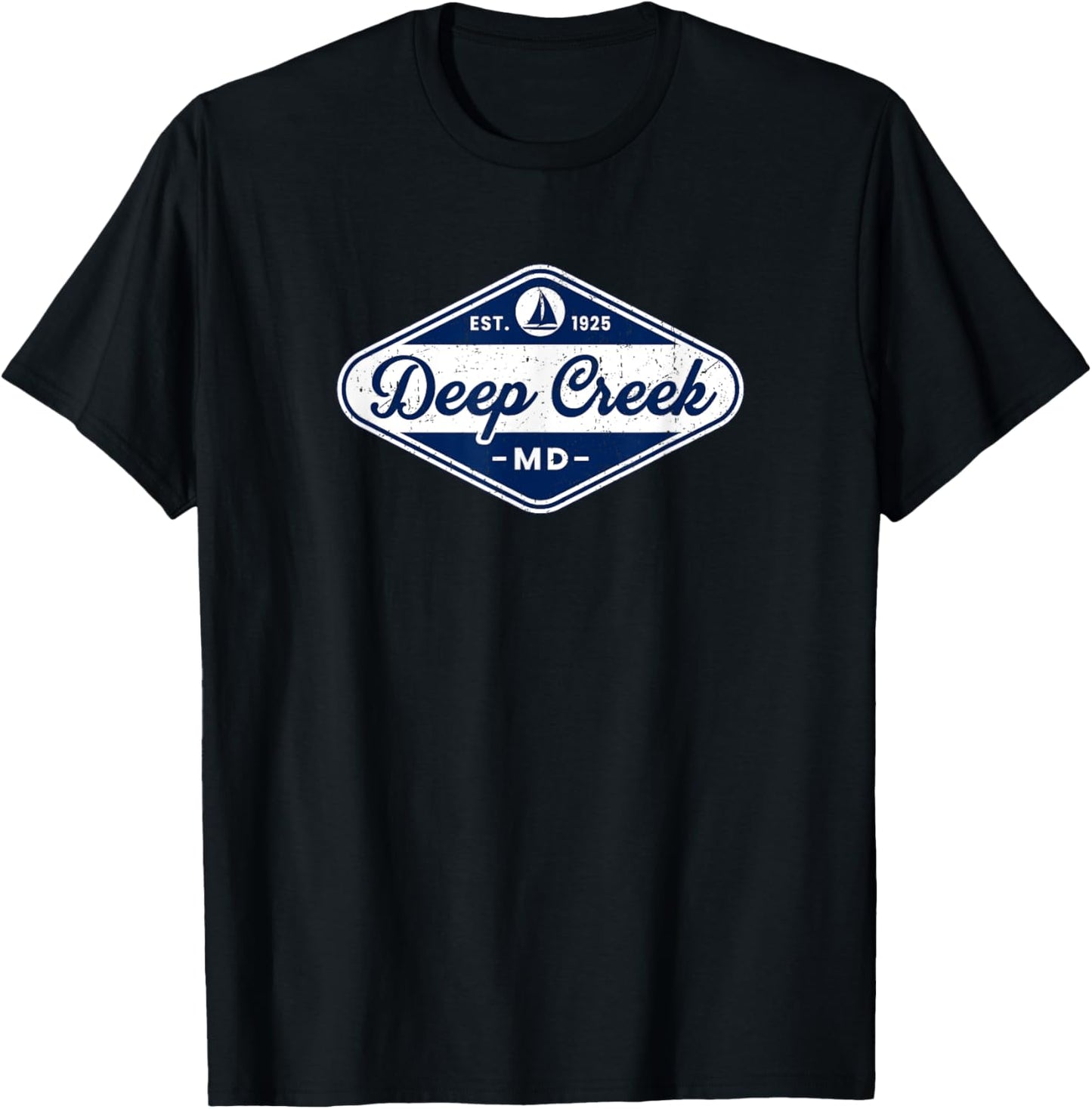 Retro Deep Creek MD Maryland Vintage Sailboat Lake Vacation T-Shirt - T-Shirt | Black