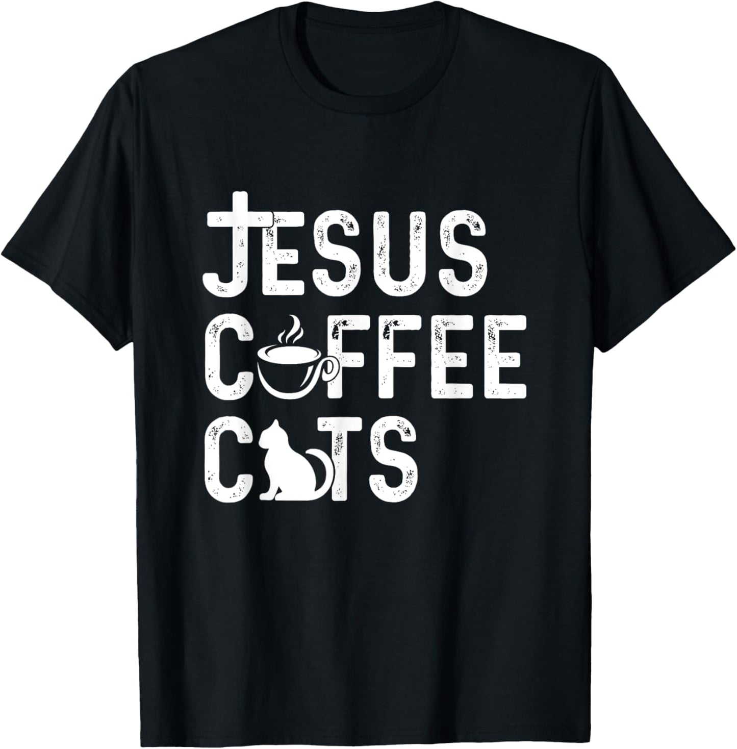 Christian Jesus, Coffee, Cats - Religous Cat Caffeine Lover Men Women Girls Kids T-Shirt - T-Shirt | Black