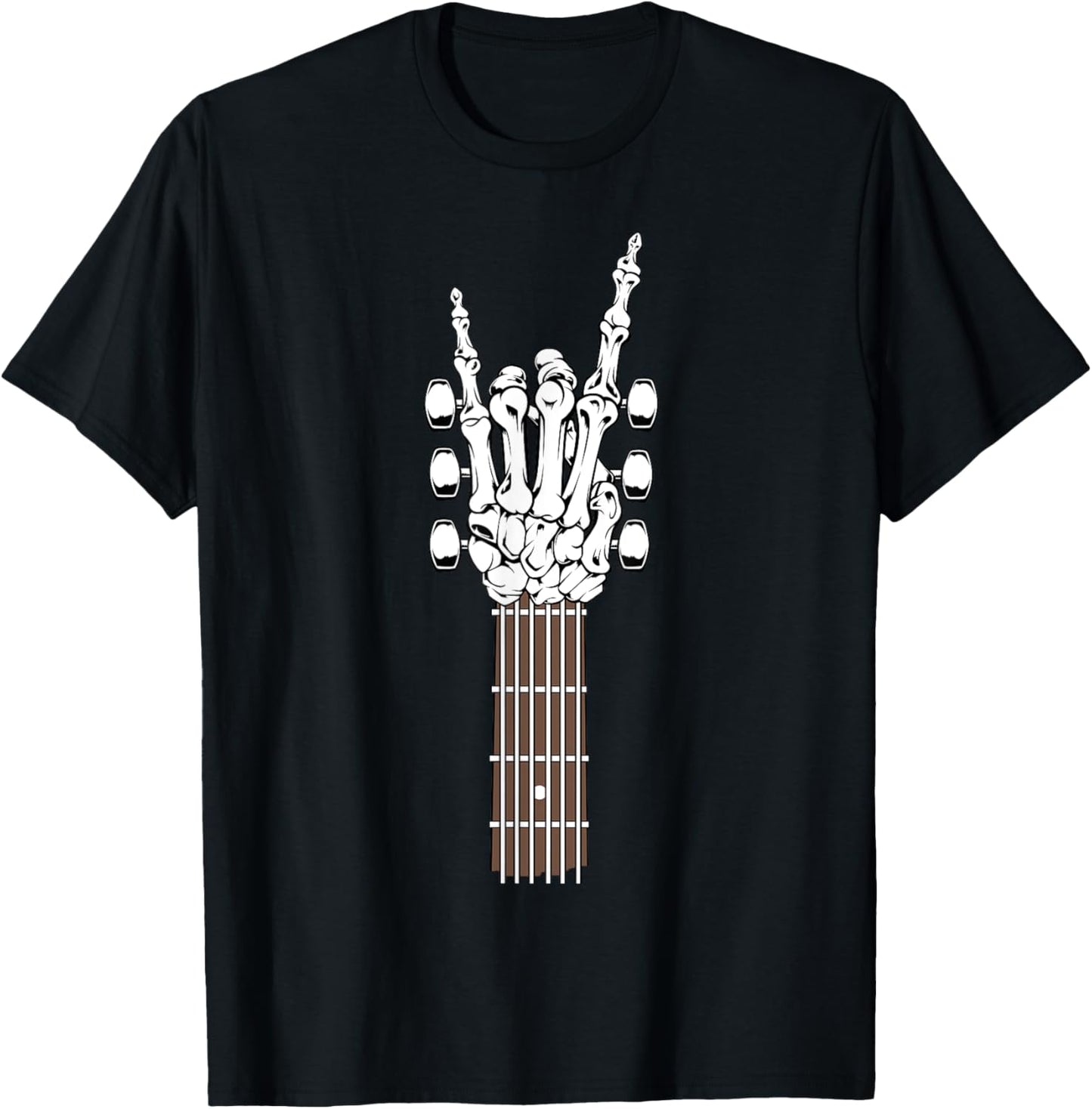 Skeleton Hand Playing Rock Guitar Guitarist Band Rockstar T-Shirt - T-Shirt | Black