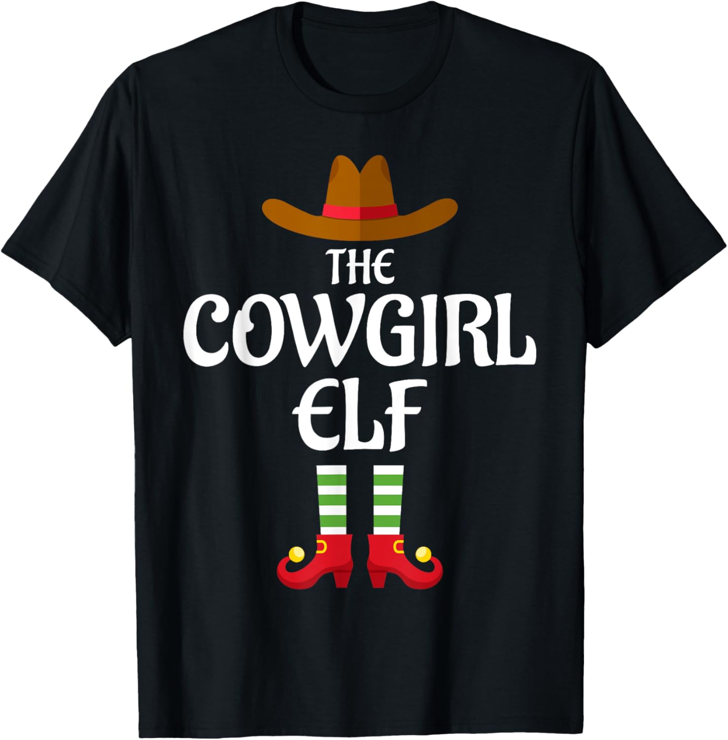 Cowgirl Elf Family Matching Group Christmas T-Shirt - T-Shirt | Black