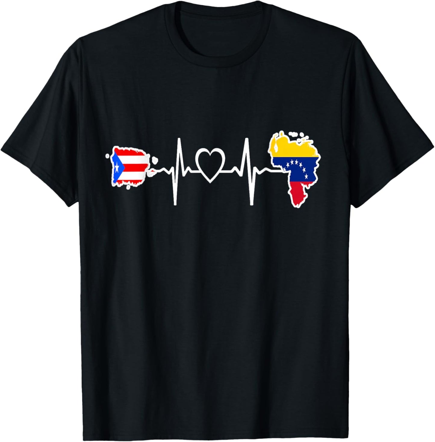 Puerto Rico Venezuela Flag Puerto Rican Venezuelan Heartbeat T-Shirt - T-Shirt | Black