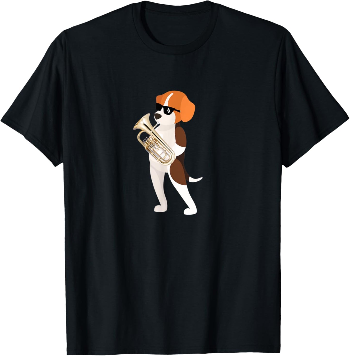 Funny Dog Wearing Sunglasses Playing Euphonium Beagle T-Shirt - T-Shirt | Black